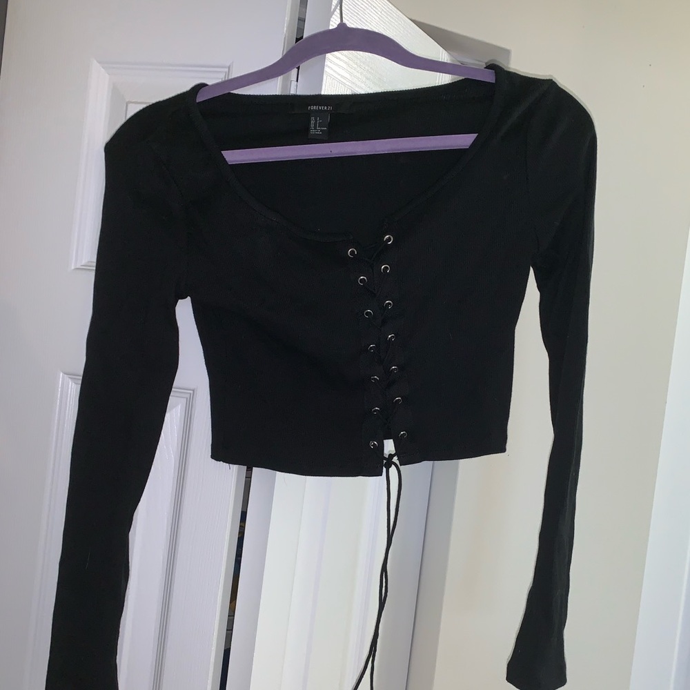 Cropped long sleep tie up shirt